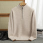 Men's Woolen Sweater Half-open Collar Long Sleeve Solid Color Stand Collar Sweater
