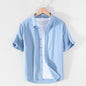 Men's Linen Short-sleeved Shirt Square Collar Casual Cotton And Linen