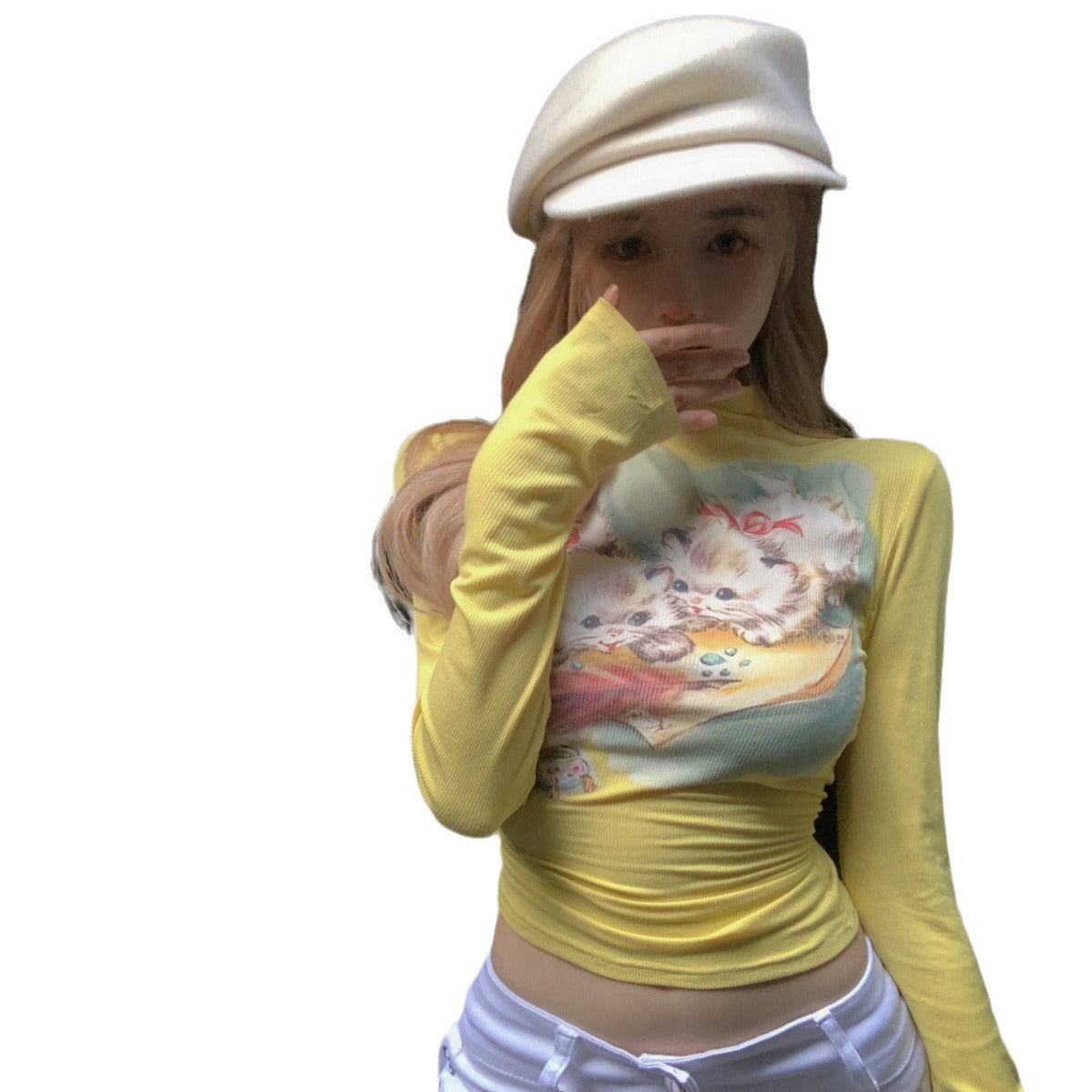 Dopamine Cat Printing Long Sleeve T-shirt Early Autumn