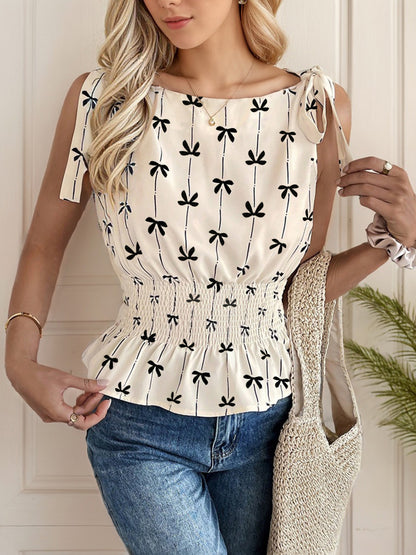 Women's Fashion Slim-fit Decorative Shoulder Strap Design Sleeveless Printed Vest
