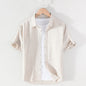 Men's Linen Short-sleeved Shirt Square Collar Casual Cotton And Linen