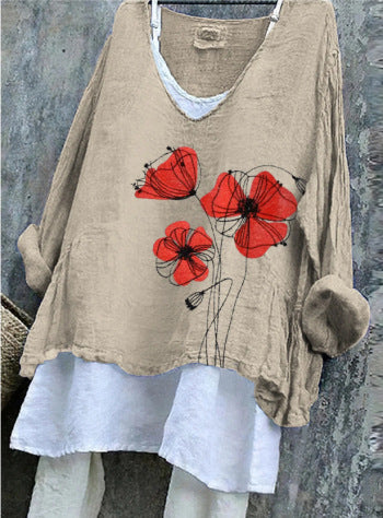 Women's Floral Loose Printed Casual Long Sleeve