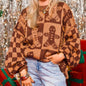 Christmas Cookie Man Round Neck Loose Long Sleeve Versatile Outerwear Lazy Style Knitwear Women