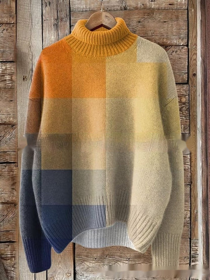 Abstract Printing Casual Cloak Turtleneck Pullover Women