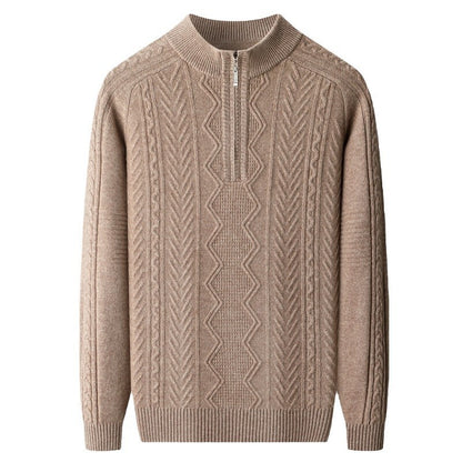 All Wool Men's Sweater Half Turtleneck Zipper Sweater