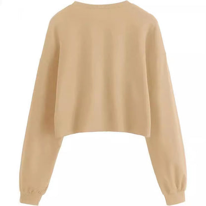 Women's Autumn And Winter New Solid Color With Fur Loose O-neck Short Sweater