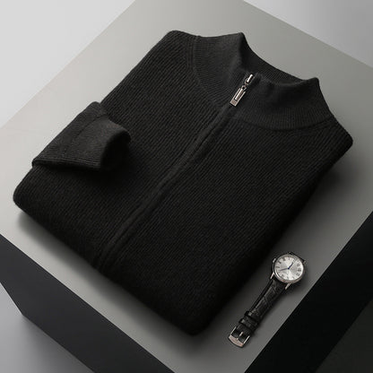 Men's Cardigan Half Turtleneck Zipper Wool Coat Sweater