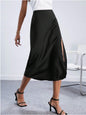 High-waist Satin Skirt, Slit Long Skirt, Satin Midi Skirt, Spring New Style