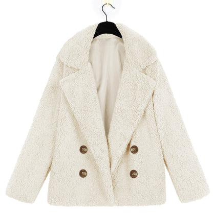 Autumn And Winter Women's Plush Button Lapels Pocket Coat Shirt