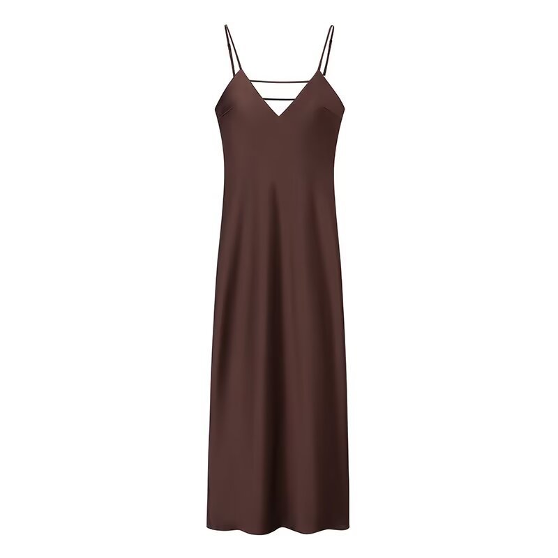 Golden Holiday Party Dress Silk Satin Texture Midi Skirt Sling Dress