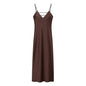 Golden Holiday Party Dress Silk Satin Texture Midi Skirt Sling Dress