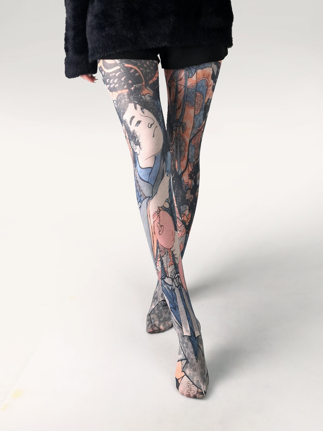 Japanese Color Rose Printed Pantyhose