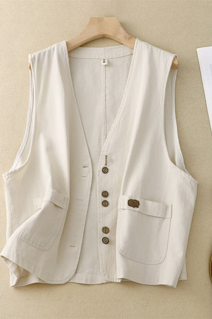 Women's Short Korean-style Retro Cotton And Linen Vest