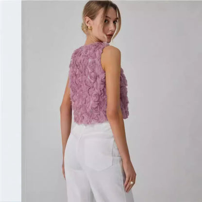 Women's Three-dimensional Rose Sleeveless Vest Short Loose Top