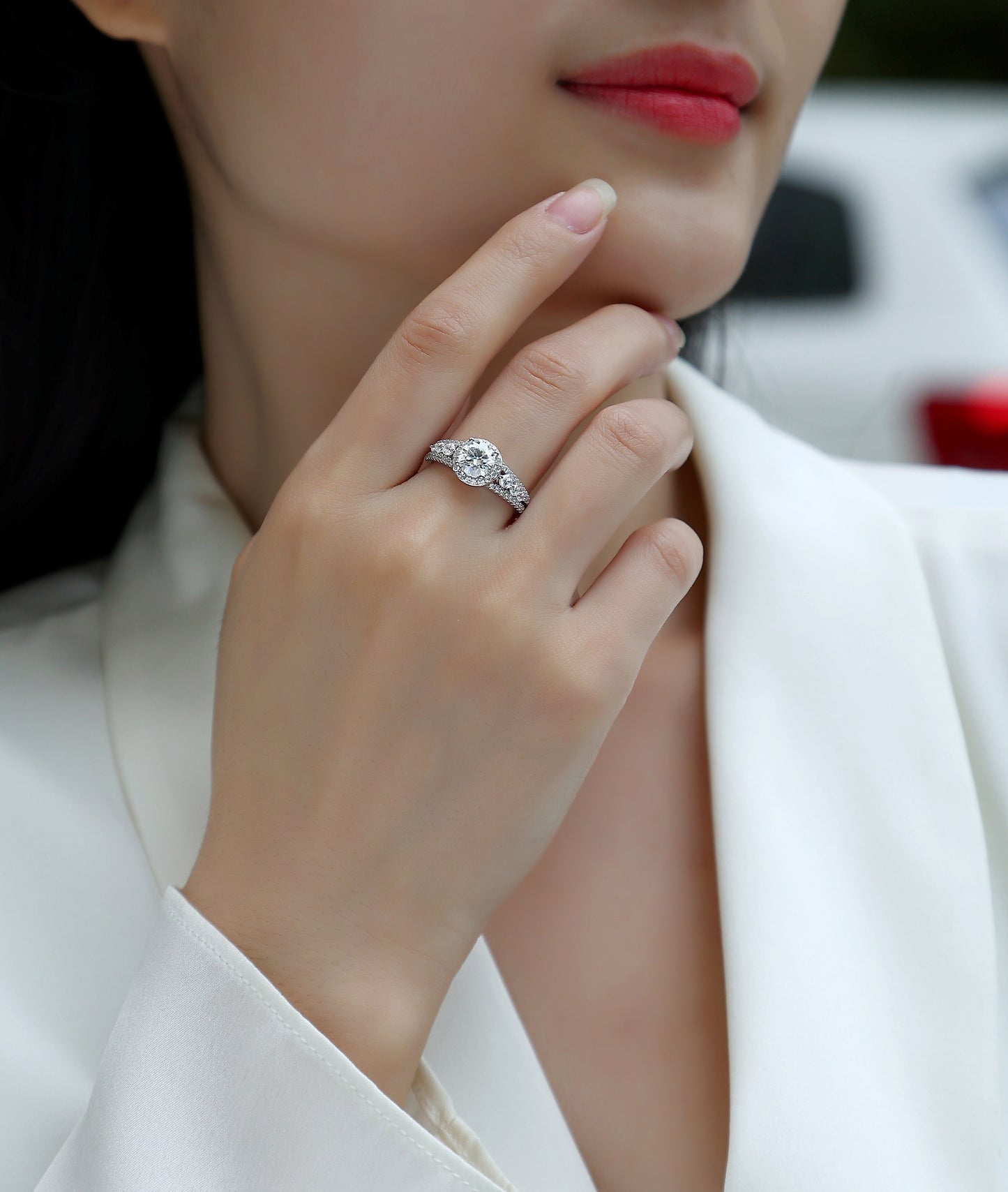 Meteor Shower - Set With 1-carat Top-quality Moissanite S925 Silver And Platinum-plated Diamond Wedding Ring. The Ring Can Be Inspected With A Diamond Pen