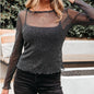 Black Metallic Glitter Mesh Long Sleeve Top