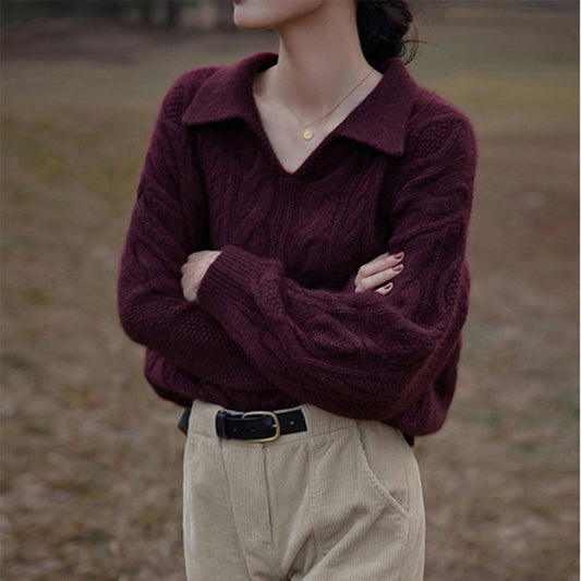 Collar French Retro Twist Sweater Women