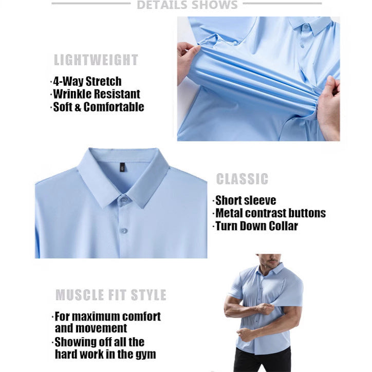 Four-side High Elastic Shirt Men's Short Sleeve Non-ironing Anti-wrinkle