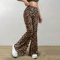 Casual Sexy Knitted Stretch Elastic Leopard Print Flared Pants