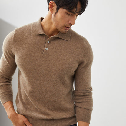 Pure Cashmere Men's Polo Collar Pullover Short Sweater