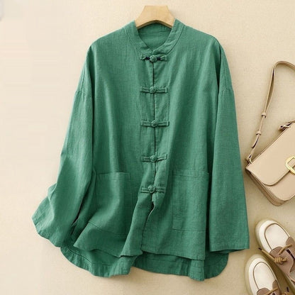 New Loose Ramie Chinese Shirt For Women