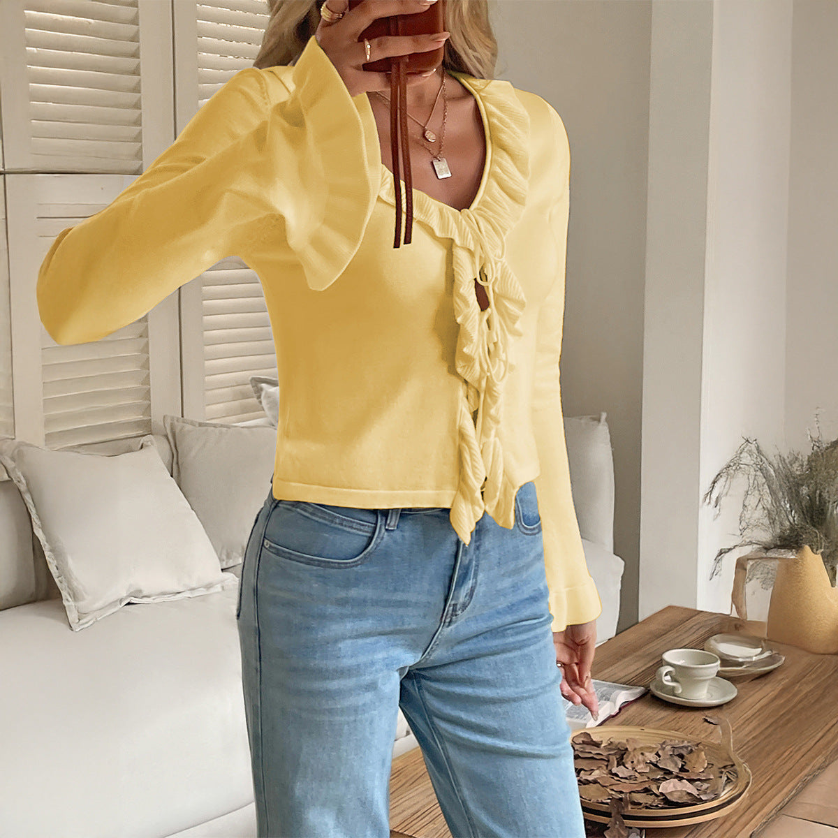 Women's Long Sleeve Tied Sweater