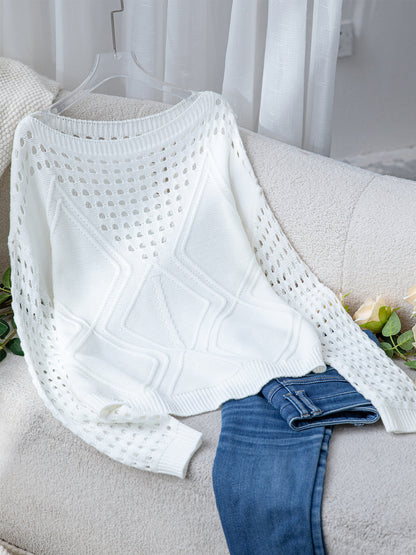 Women's Sweaters Casual Long Sleeve Crew Neck Lightweight Hollow Out Pullover Sweater Tops