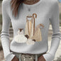Women's Versatile Casual Blended Jacquard Embroidered Long-sleeve Sweater