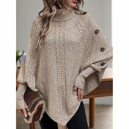 Women's Asymmetry Hem Turtleneck Sweater - Batwing Long Sleeve Casual Pullover For Fall Winter