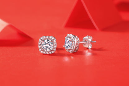 Square-shaped Stud Earrings - Set With 0.5-carat Top-quality Moissanite S925 Silver And Platinum-plated Stud Earrings, A Fashionable And Trendy Accessory That Can Be Tested With A Diamond Pen