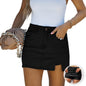 Women's Polyester Short Skirt Denim Mini Skirt Side Slit With Height Belt