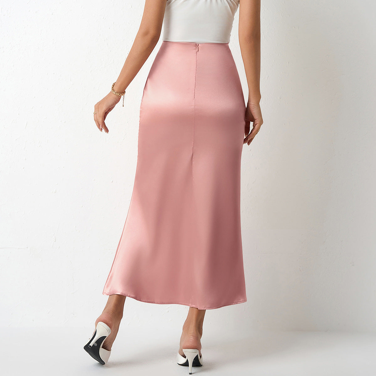 SpringSummer New Slim Satin Midi Skirt