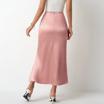 SpringSummer New Slim Satin Midi Skirt