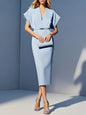 Elegant Classic V-neck Slim-fit Mid-length With Belt Dress