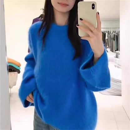 Idle Style Green Show White Long Sleeve Sweater Women Loose Pullover Inner Wear Chic