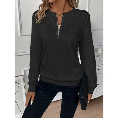 Women's Textured Half Zip Pullover Tops Casual Long Sleeve Crewneck Sweatshirts