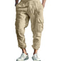 Mens Casual Cotton-Linen Pants With Multiple Pockets And A Drawstring