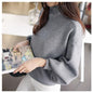 Half-high Collar Short Lantern Sleeve Pullover Sweater Women