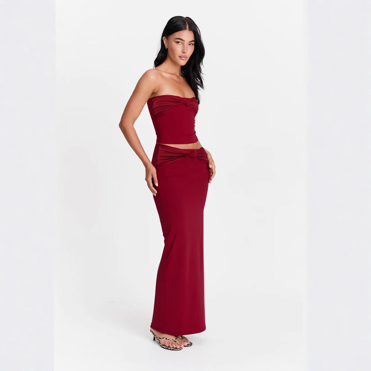 Women's Sexy Strapless Long Dress Slim Two-piece Set