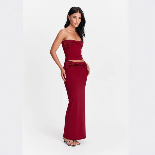Women's Sexy Strapless Long Dress Slim Two-piece Set