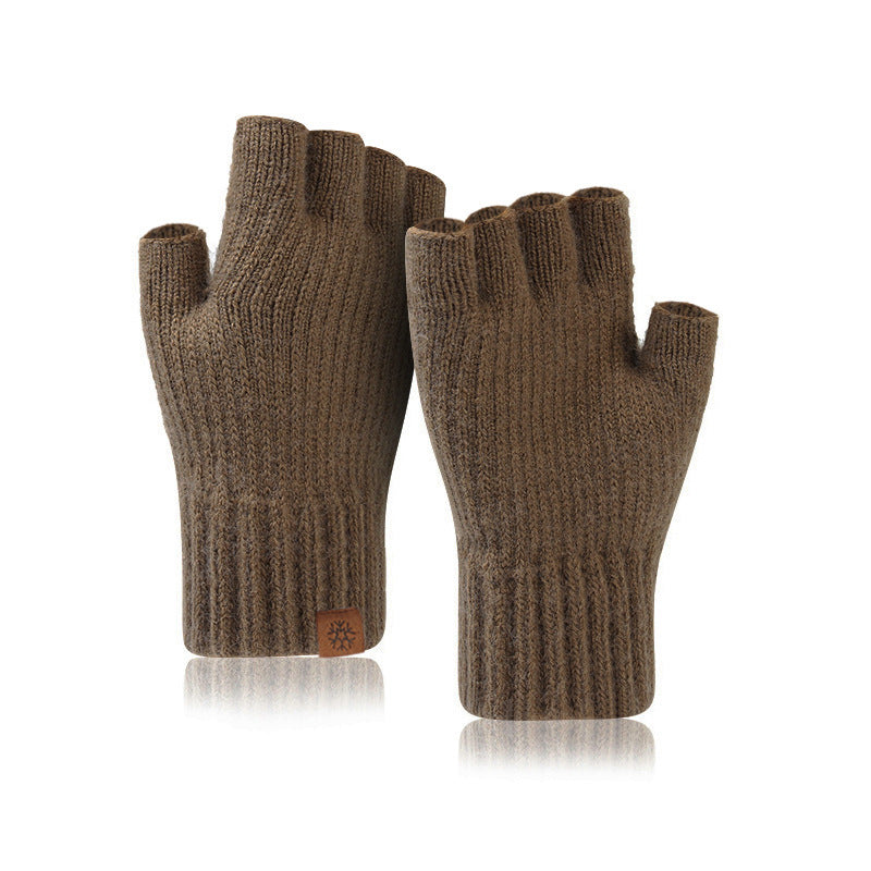 Men's Outdoor Knitted Thermal Fleece-Lined Half-Finger Gloves