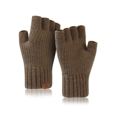 Men's Outdoor Knitted Thermal Fleece-Lined Half-Finger Gloves