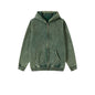 Washed Hooded Cardigan Vintage Fleece-lined Double Zipper Sweater