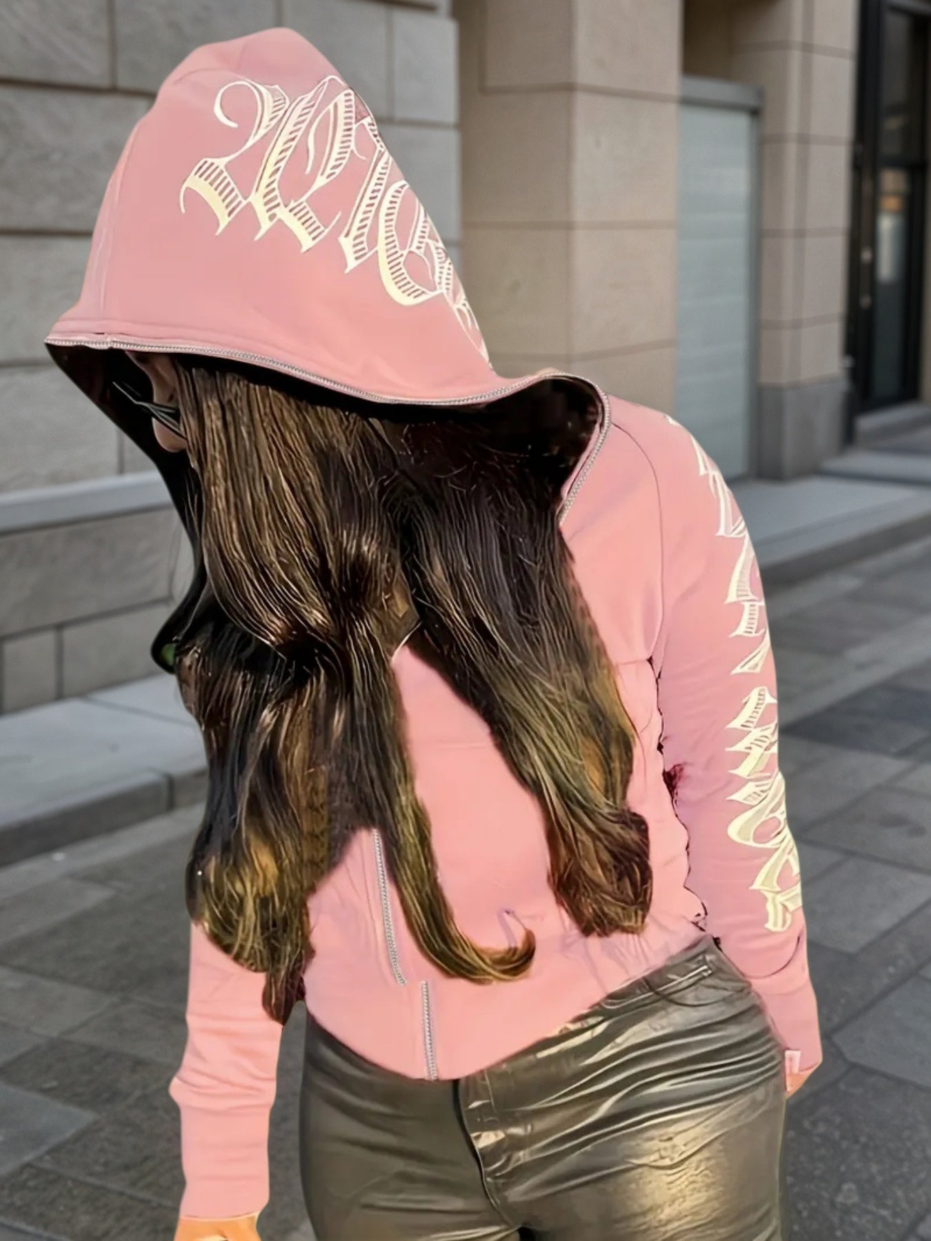 2025 New Letter Printed Long Sleeve Zipper Hoodie, Gothic Punk Hoodie