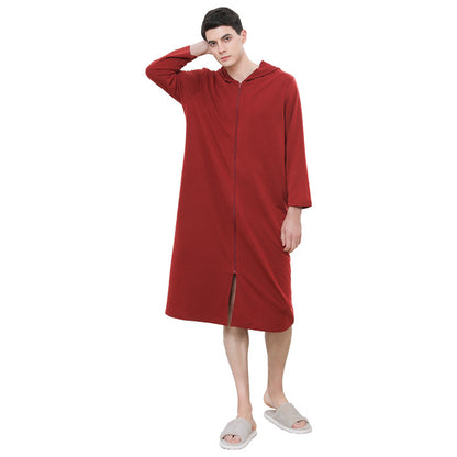 Zipper Bathrobe Couple Hooded Nightgown Thin Pajamas