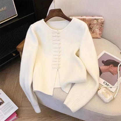 Lazy And Versatile New Chinese-style Buttoned Knitwear