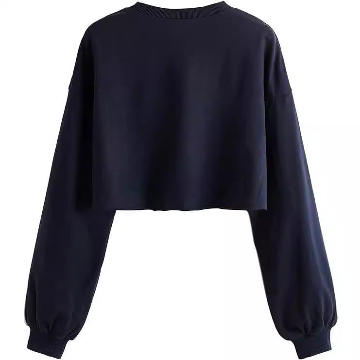 Women's Autumn And Winter New Solid Color With Fur Loose O-neck Short Sweater