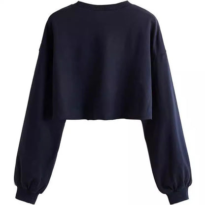Women's Autumn And Winter New Solid Color With Fur Loose O-neck Short Sweater