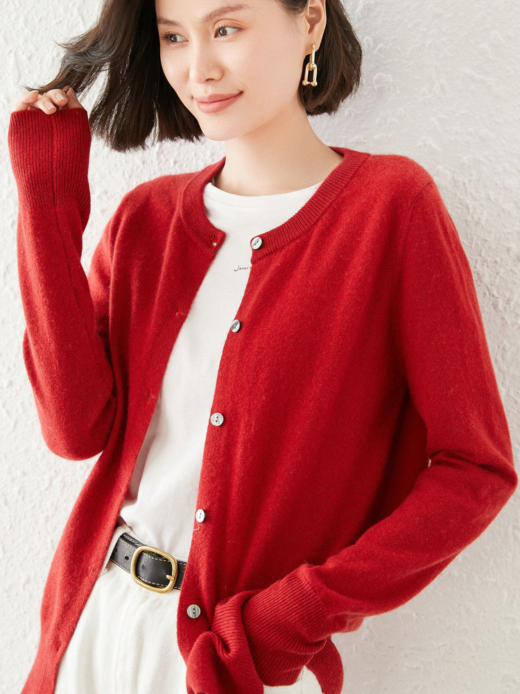 Knitted Pure Wool Round Neck Plain Sweater