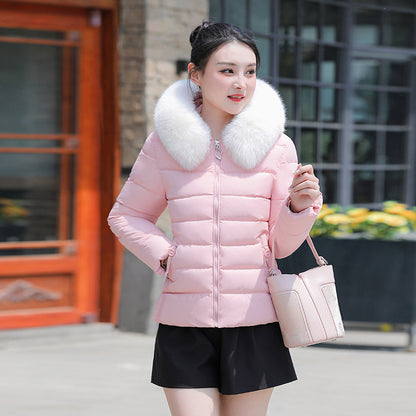 Women's Slim Fit Short Padded Coat With Fur Collar